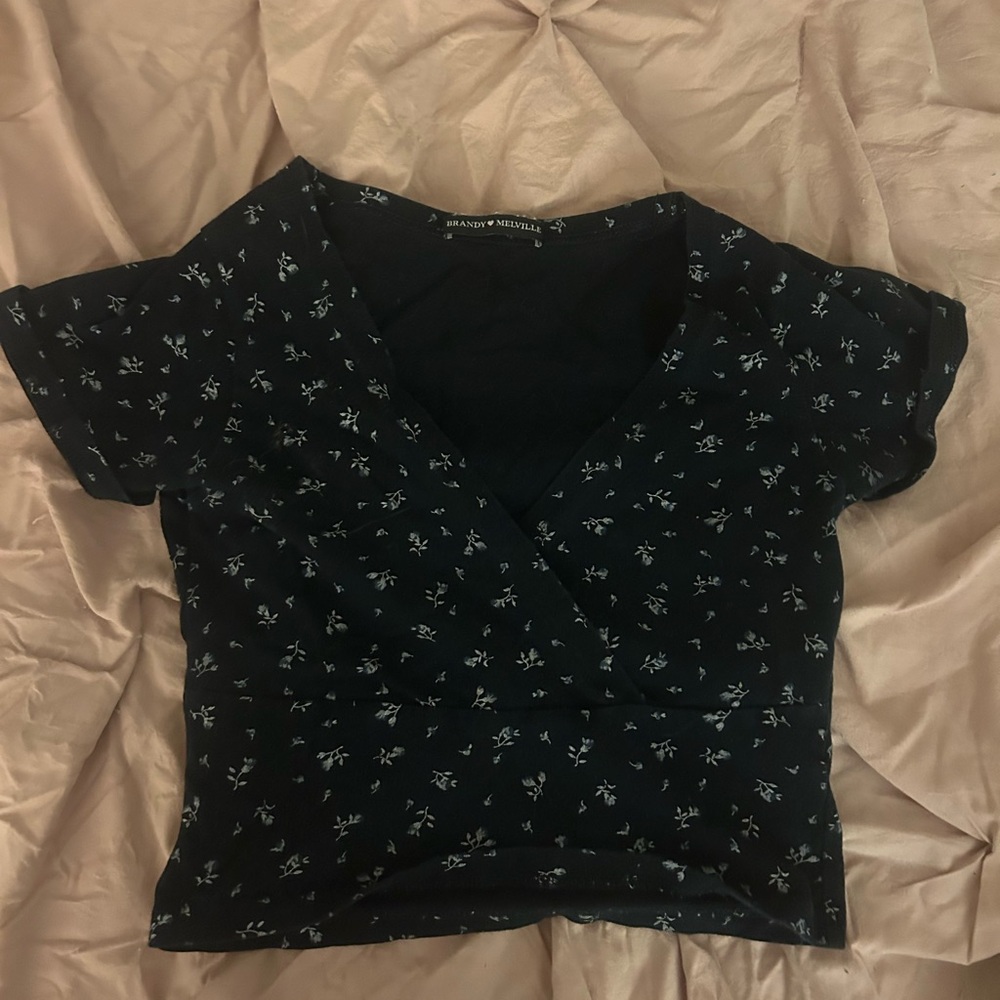 Navy Blue Floral V-Neck Top by Banana Republic